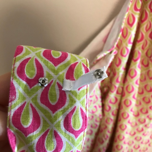Lily Pulitzer Sz 8 Pink Green Geometric Sundress Button Pockets Zip Linen blend - Picture 4 of 10